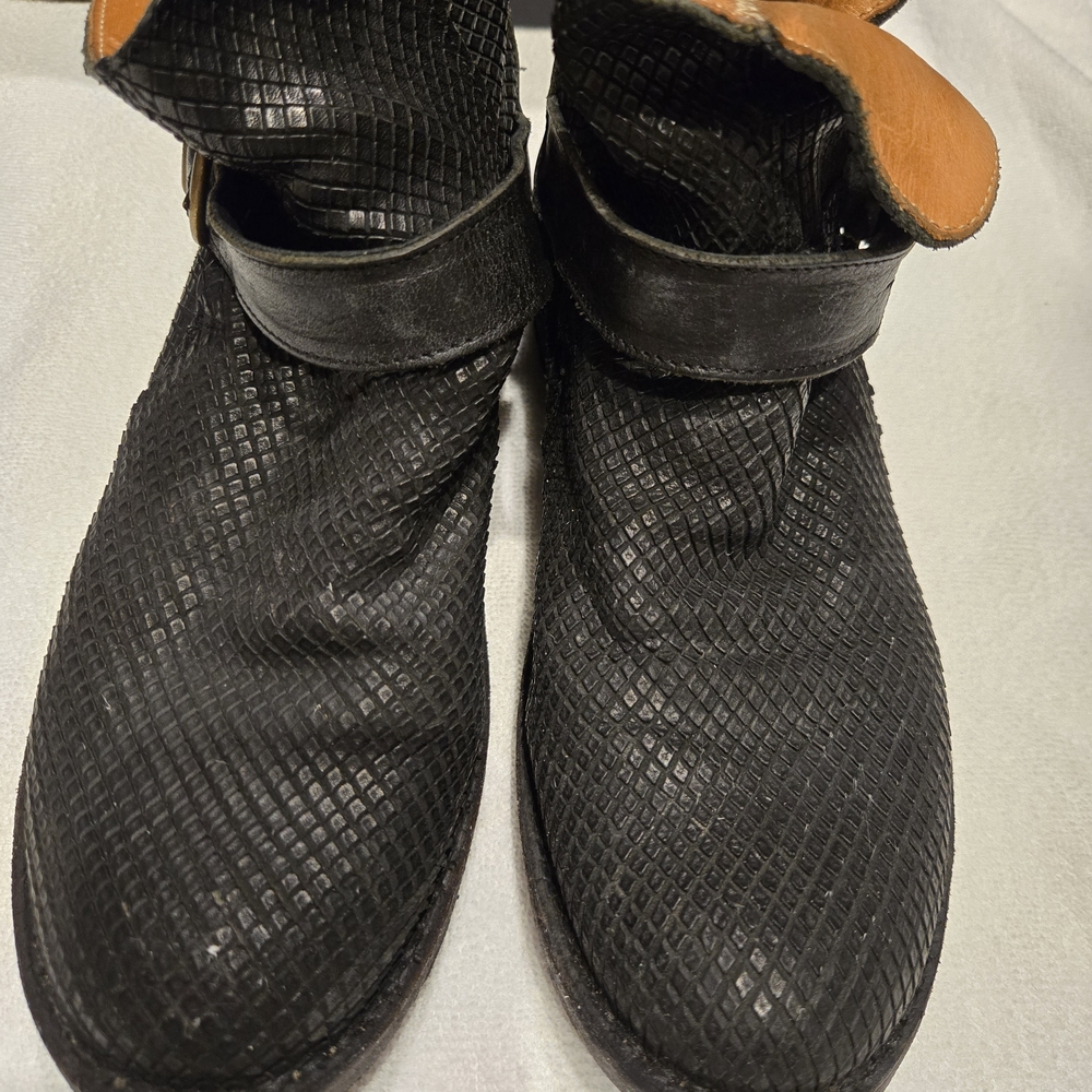 Italian Black Textured Leather Ankle Boots